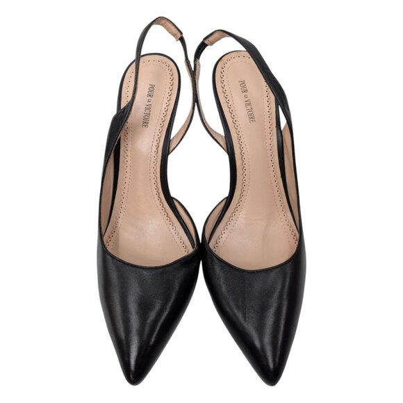 Pour La Victoire Wedge Slingback Pumps Womens Black Leather Pointed Toe Size 8.5 - Picture 7 of 12